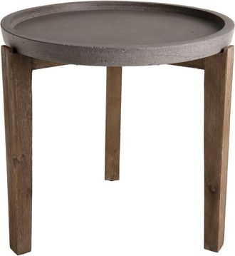 Macabane Mesa auxiliar de jardín redonda cemento y acacia D50 cm