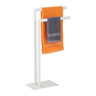 Relaxdays Portatoallas De Pie Aut&oacute;nomo, 2 Barras, Cuarto De Ba&ntilde;o, Acero, 81 X 48 X 20 Cm, Toallero Para Aseo, Blanco - Relaxdays