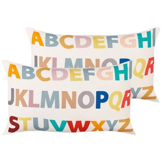 Beliani Beliani - Lote De 2 Cojines Decoartivos Infantiles Con Motivo De Alfabeto Hechos De Algod&oacute;n Multicolor Asarum