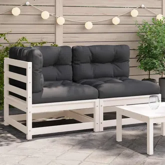 vidaXL Sof&aacute; De Jard&iacute;n 2 Plazas Con Cojines Madera Maciza Pino Blanco Vidaxl