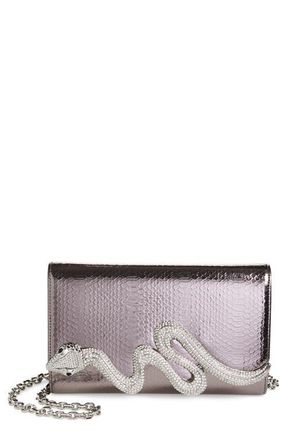 Judith Leiber Serpent Fizzoni Snake Embossed Faux Leather Clutch in Silver Gunmetal at Nordstrom