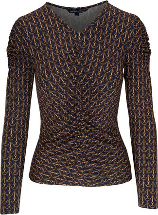 Veronica Beard Women Neeta Ruched V-Neck Long Sleeve Top Navy Multi