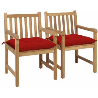 vidaXL Sillas De Jard&iacute;n 2 Uds Madera Maciza De Teca Con Cojines Rojos Vidaxl