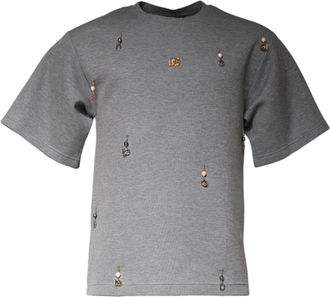 Dolce & Gabbana Gray Cotton Blend Embellished Tee Mens T-shirt (Pre-Owned)