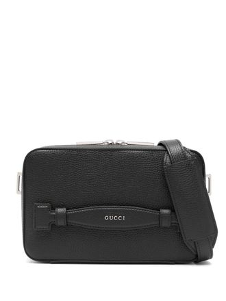 Gucci logo-lettering messenger bag - Black
