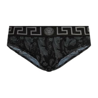 Versace Gedrukte Jacquard Katoen-Jersey Broekjes - Heren - Onderbroek - Zwart - L - Katoen - Ondergoed