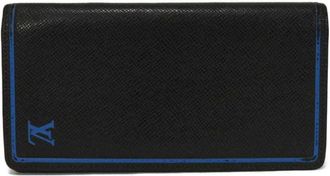 Louis Vuitton Black Blue Noir Taiga Leather Long Wallet (Bi-Fold) (Pre-Owned)