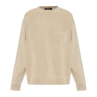 Dsquared2 Round-neck Knitwear, male, Beige, Size: 3XL Signature Jersey Stitch Pullover