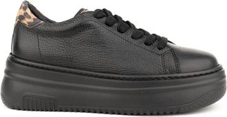Sergio Moretti Casual Zwarte Leren Sneakers - Dames - Sneakers - Zwart - 37 EU - Leer - Schoenen