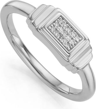 Monica Vinader Sterling Silver Baja Deco Diamond Ring Diamond