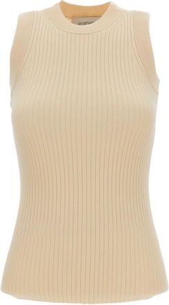 Sportmax Tione Ribbed Tank - Dames - Tops zonder mouwen - Beige - L - Katoen - Tops