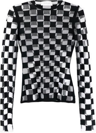 Sportmax checkerboard-print long-sleeve top - women - Polyester/Viscose/Polyamide - S - Black