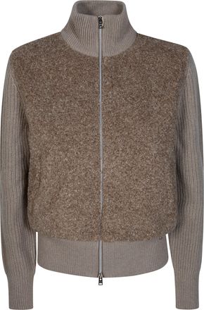 Herno Textured Curly Front Cardigan with Ribbed Details