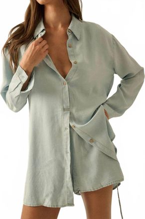 Promesa Womens Tencel Button-Up Shirt Romper In Light Blue