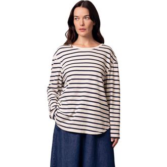 Celtic & Co. Button Back Heavyweight Jersey Top in Ecru Navy Stripe at Nordstrom, Size 12