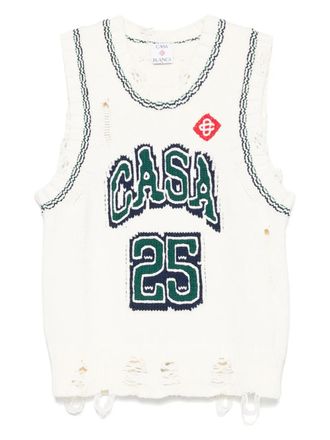 Casablanca intarsia baseball vest - White