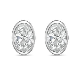 Diana M. Jewels 14Kt White Gold 7.00 cts Lab Grown Oval Diamond Bezel Studs