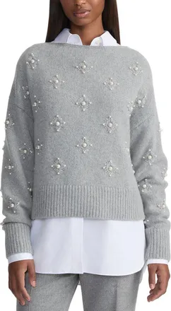 Lafayette 148 New York Hand-Beaded Pearlescent Wool & Cashmere-Blend Sweater