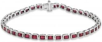 Allurez Emerald Cut Mozambique Garnet Tennis Bracelet 14K White Gold (8.58ct)