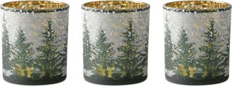 Melrose International Frosted Pine Mercury Glass Candle Holder (Set of 3) - Green, Grey, Gold