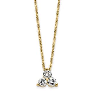 Diamond2Deal 14K Gold 1/2 Ct Lab Grown Diamond Three Stone Necklace 18 Clarity VS, Color D-E