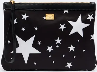 Dolce & Gabbana Printed leather-trimmed satin pouch