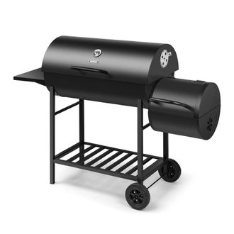 VonHaus Offset Smoker Charcoal Barrel BBQ in Black