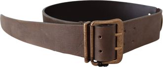 Ermanno Scervino Womens Brown Leather Wide Bronze Buckle Waist Belt