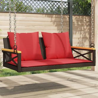 vidaXL Vidaxl Panchina Dondolo Con Cuscini Marrone 109x62x40 Cm In Polyrattan