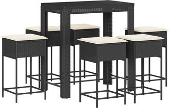 vidaXL Set Bar Da Giardino 7 Pz Con Cuscini In Polyrattan Nero Vidaxl