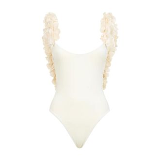 La Reveche Swimsuits, female, Beige, L, Floral Appliqué One-Piece Swimsuit