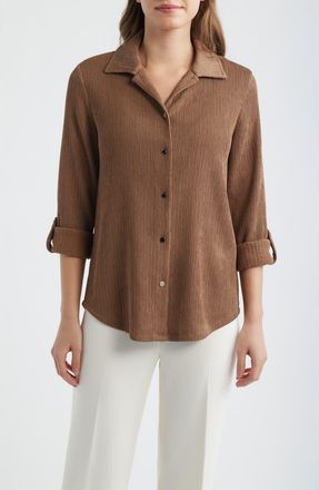Anne Klein Knit Button-Up Shirt in Mushroom at Nordstrom, Size Xx-Small