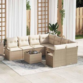 vidaXL Vidaxl - Conjunto De Sof&aacute; De Jard&iacute;n 9 Pcs Beige, Crema 55 X 55 X 37 Cm