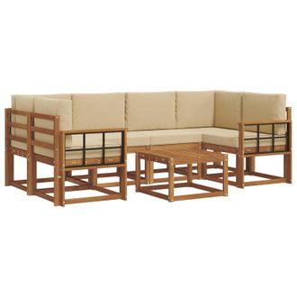 vidaXL Conjunto De Sof&aacute;s De Exterior Con Coj&iacute;n 7 Pcs Natural Y Beige Vidaxl