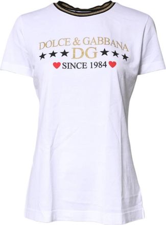Dolce & Gabbana Bedruikt T-shirt met Ronde Hals van Katoen - Dames - T-shirts - Wit - 2XS - Katoen - Tops