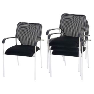 Hhg Hhg - Juego De 4 Sillas De Visita Tulsa, Silla De Conferencia Apilable, Tela/textil, Asiento Negro, Respaldo Negro