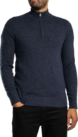 Superdry Ess LW Wollen Mix Gebreide Trui Met Halve Rits, Blauw
