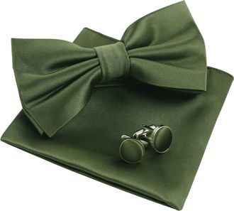 Alizeal Mens Tuxedo Bow Tie, Hanky and Cufflinks Set, Army Green
