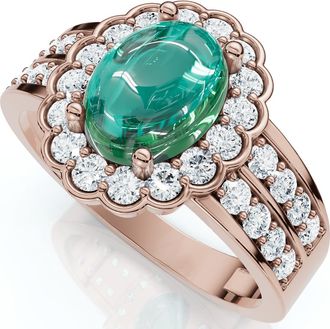 Pompeii3 1 1/5ct Diamond Halo & Oval Emerald Cabochon Ring 10K Gold