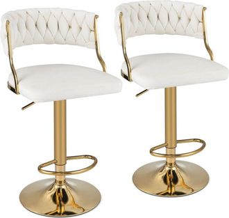 Costway Costway - 2 Sgabelli da Cucina, Sgabelli Girevoli e Regolabili in Altezza con Poggiapiedi, Sgabelli Alti Rivestiti in Velluto con Schienale