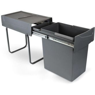 Emuca Contenedor De Reciclaje Para Fijaci&oacute;n Inferior Y Extracci&oacute;n Manual En Mueble De Cocina Recycle 1x20litros, Pl&aacute;stico Gris Antracita - Emuca