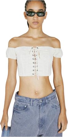 Guess Kant Korte Top - Dames - Tops zonder mouwen - Wit - L - Polyester - Tops