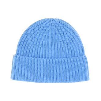 Lisa Yang Ribbed Cashmere Beanie - Dames - Hoeden - Blauw - ONE Size - Kasjmier - Accessoires