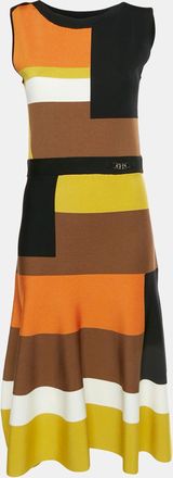 Carolina Herrera Yellow/black Stretch Knit Flared Midi Dress