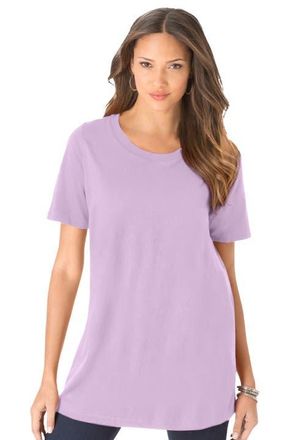 Roaman's Plus Size Cotton Ultimate Crewneck Tee in Pale Lavender at Nordstrom, Size Medium