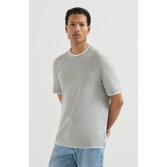 Brunello Cucinelli Silk and cotton lightweight jersey crew neck T-shirt with faux-layering in Off-White at Nordstrom, Size Xxx-Large