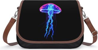 Generic Jellyfishes Blue Crossbody Bag Womens Handbag PU Message Bags Shoulder Purse with Adjustable Strap