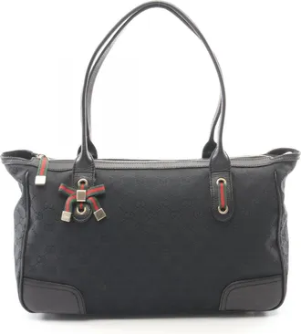 Gucci Black Canvas Leather Handbag Tote Bag (Pre-Owned)