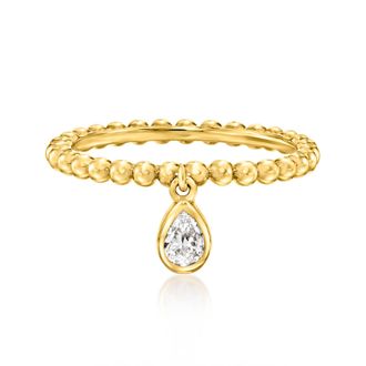 RS Pure by Ross-Simons Pear-Shaped Lab-Grown Diamond Charm Beaded Ring in 18kt Gold Over Sterling