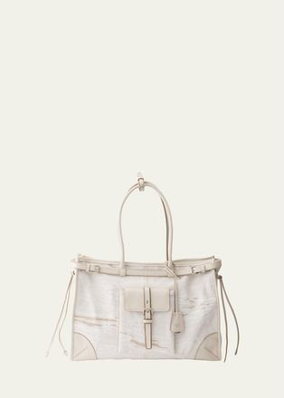 Prada Bonnie Extra-Large Printed Linen & Leather Shoulder Bag